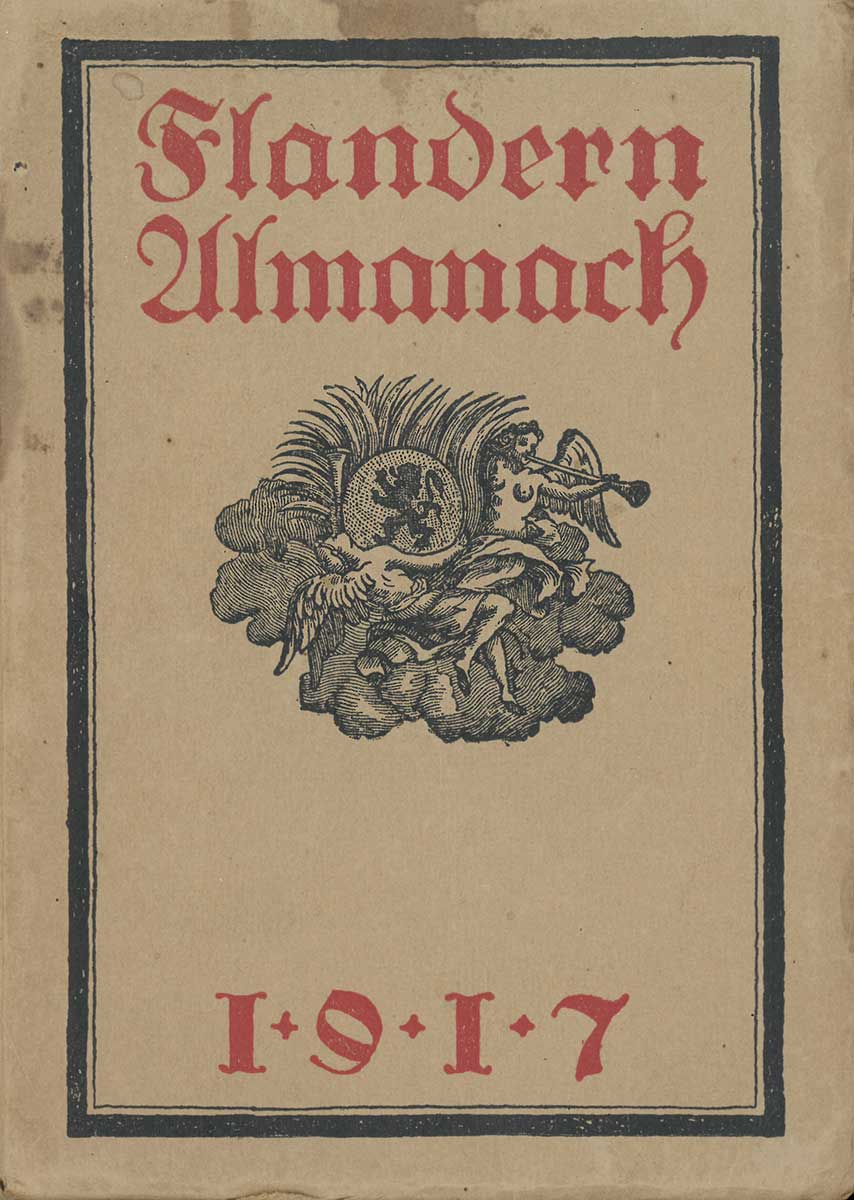Zu erkennen ist der Einband des Sammelbandes für die Zeitung „An Flanderns Küste“, gefüllt mit ausgewählten Gedichten, Bildern etc.