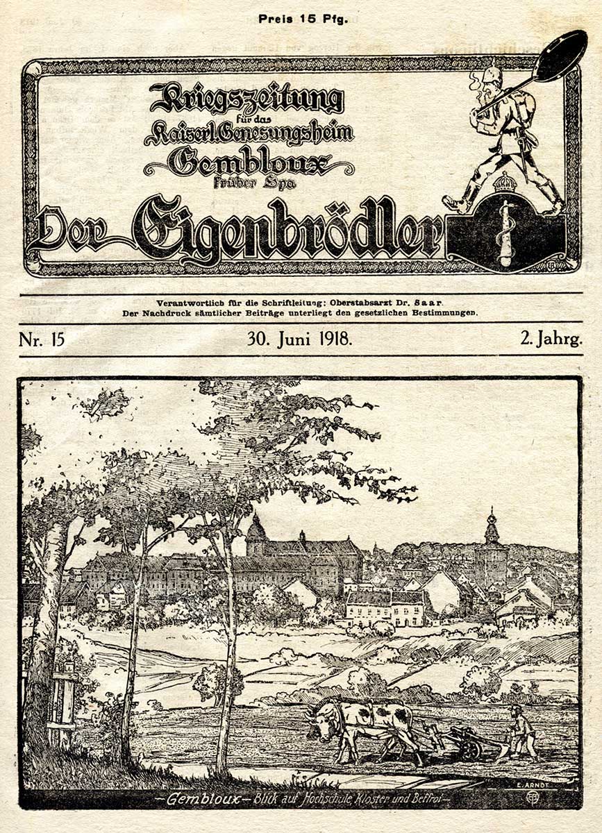 Zu sehen ist die Titelseite der Zeitung „Der Eigenbrödler“ vom 30. Juni 1918. 