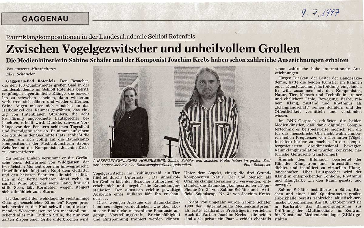 © Badische Landesbibliothek Rezension Badische Neueste Nachrichten (BNN), vom 8.7.1997 mit Porträts von Schäfer und Krebs