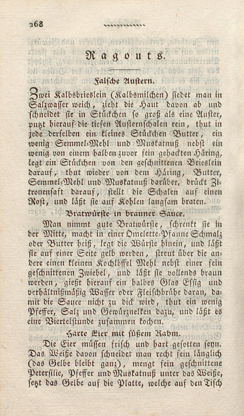 Abgebildet ist eine Buchseite, Aufgeschlagen ist der Abschnitt für Ragout-Rezepte. 