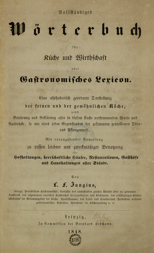 Titelseite des „Wörterbuches für Küche und Wirthschaft oder Gastronomisches Lexicon.“
