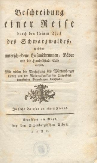 Titelseite aus „Beschreibung einer Reise durch den kleinen Theil des Schwarzwalds"