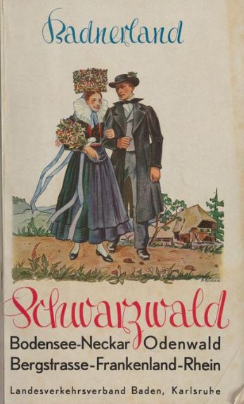 Werbeplakat des Landesverkehrsverein Baden mit einer Dame und Herr in Schwarzwald-Tracht