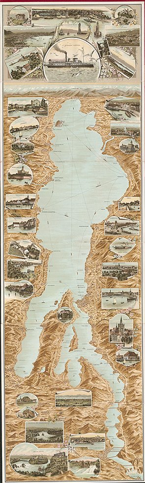 Ausgeklapptes Leporello (Faltbuch) „Neuestes Panorama vom Bodensee"