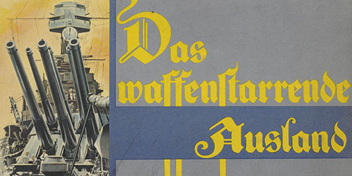 Einband des Sammelbildalbums „Das waffenstarrende Ausland“.