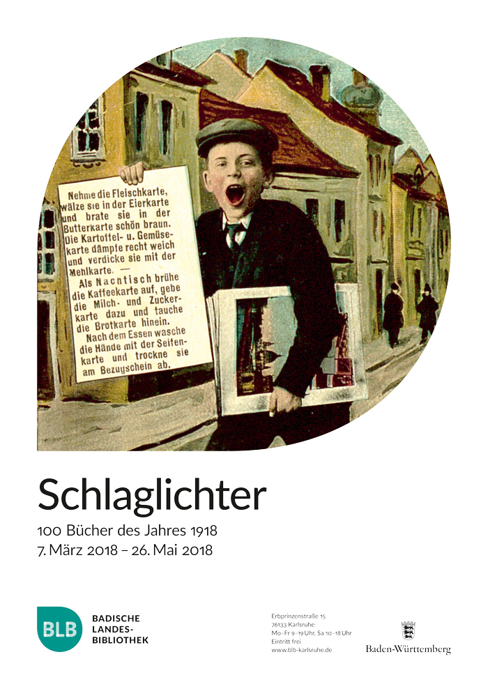 Ausstellungsplakat zu "Schlaglichlichter - 100 Bücher des Jahres 1918"