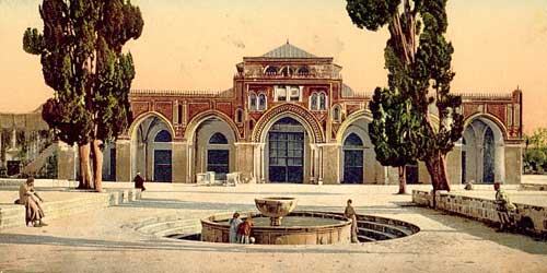 Al-Aqsa-Moschee Jerusalem. Schwarz-Weiß-Aufnahme von André Terzis & Fis, Beirut-Jerusalem (Ansichtskarte).