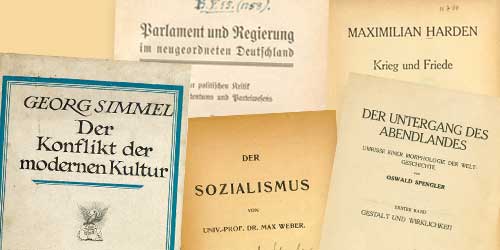Collage aus Titeln rund um das Thema Gesellschaftstheorie