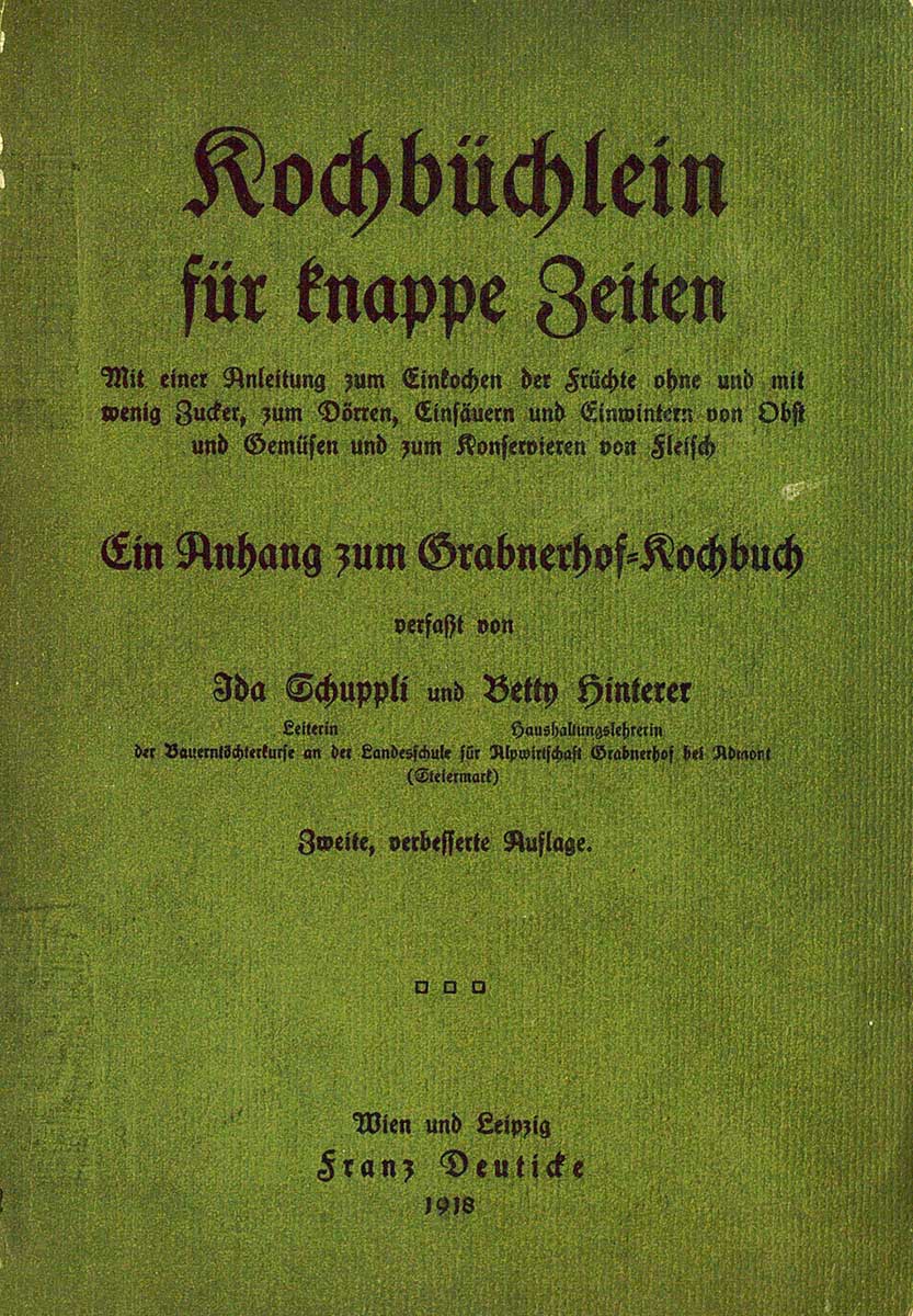 © Badische Landesbibliothek Karlsruhe Grüner Buchdeckel mit gebrochener Schrift von "Kochbüchlein für knappe Zeiten."