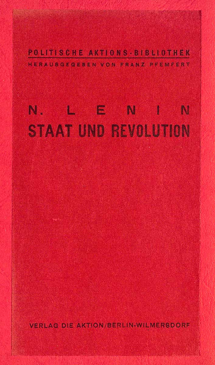 © Badische Landesbibliothek Karlsruhe Zu sehen ist der vollkommen in Rot gehaltene Vorderumschlag der Veröffentlichung Lenins.