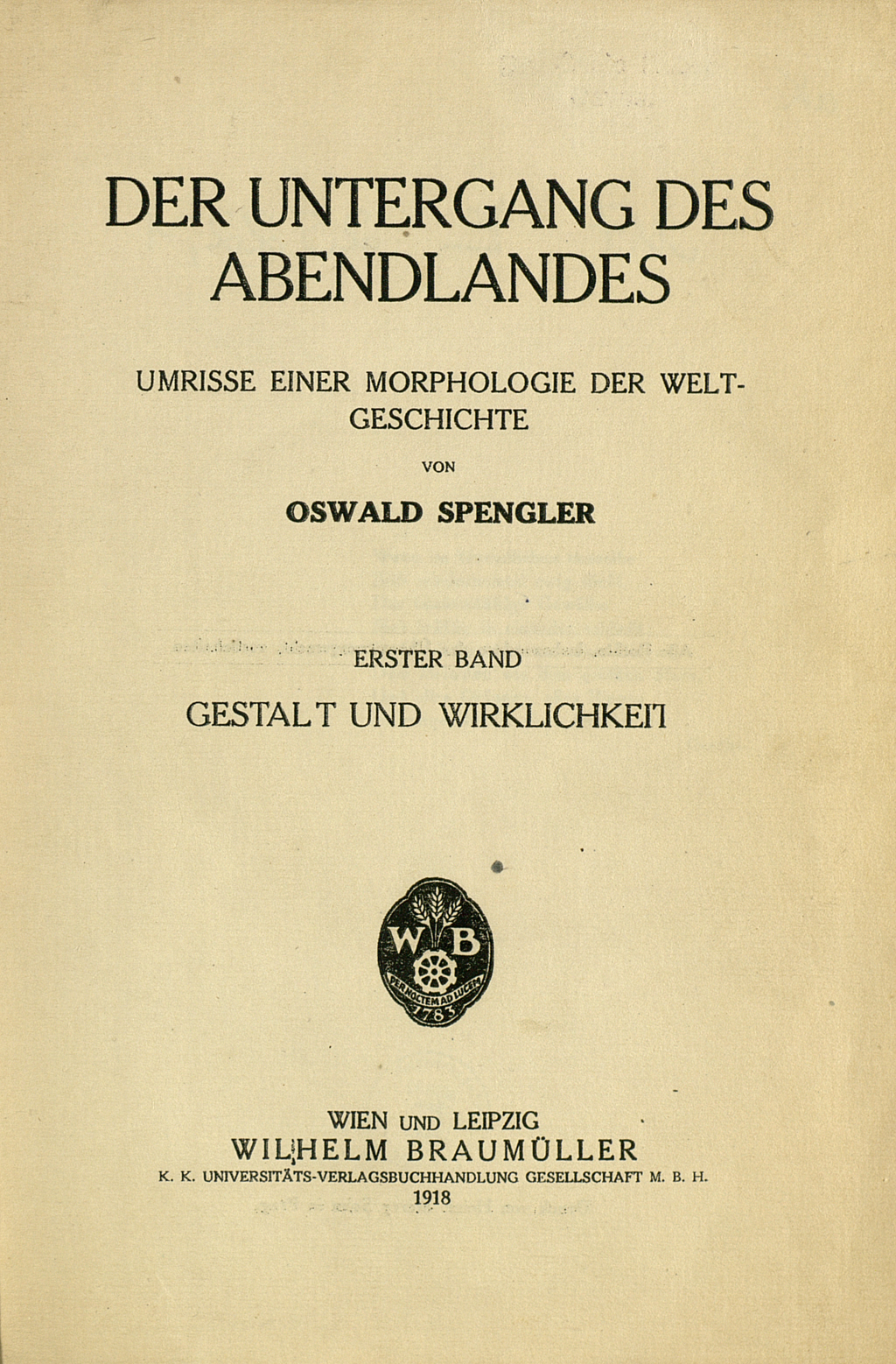 Zu sehen ist das schmucklose Titelblatt des Buches von Oswald Spengler.