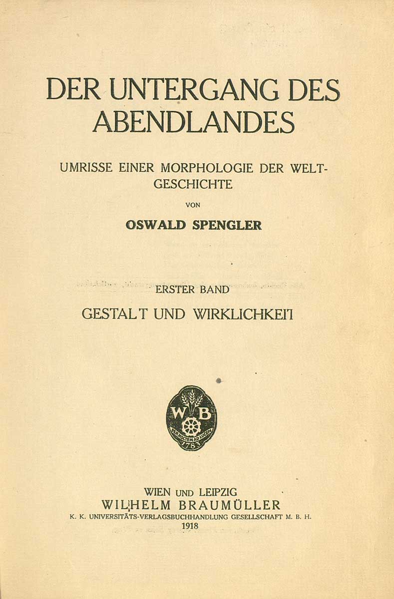 Zu sehen ist das schmucklose Titelblatt des Buches von Oswald Spengler.