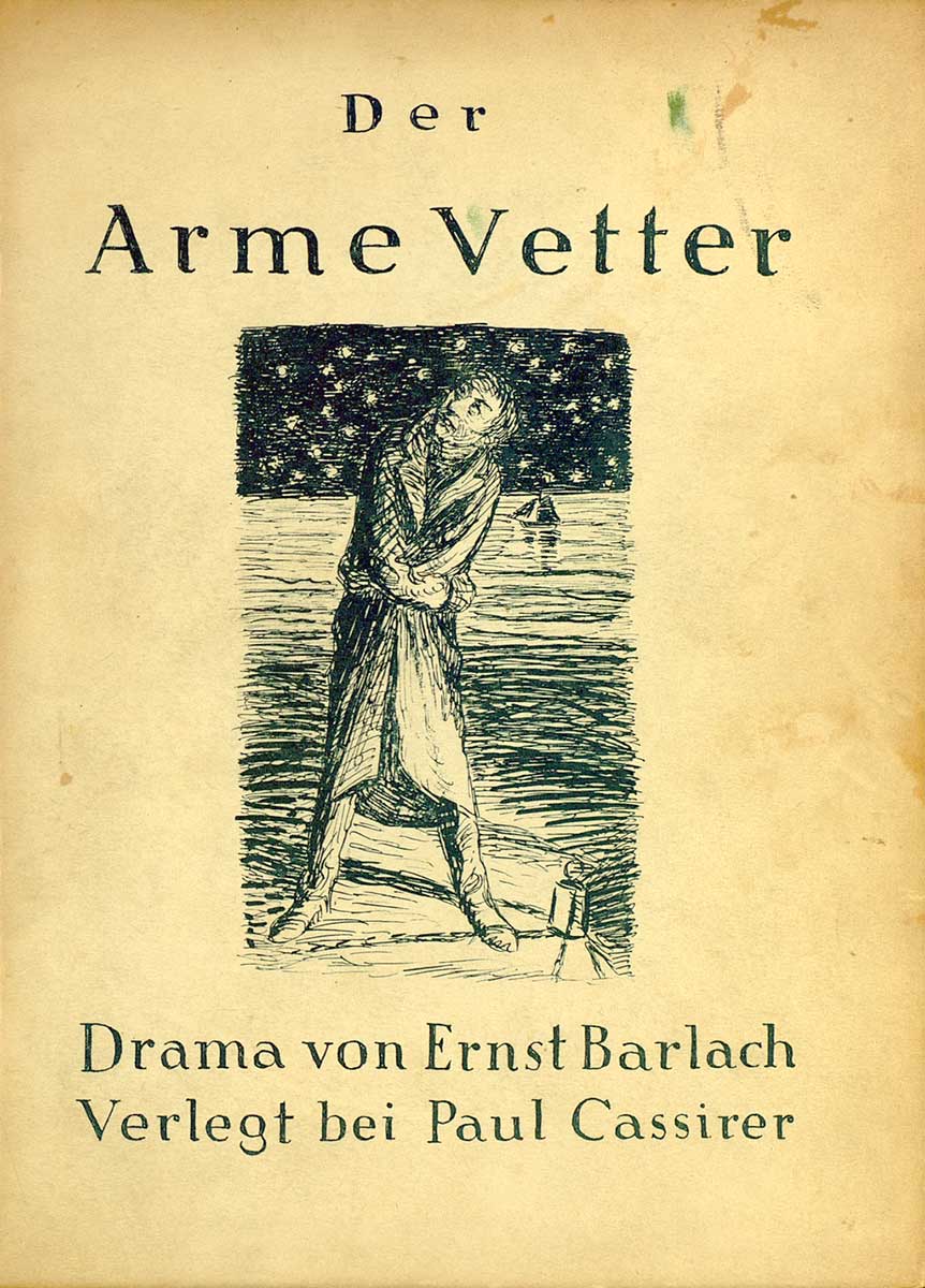 © Badische Landesbibliothek Karlsruhe Zu sehen ist der vordere Buchdeckel von Ernst Barlachs Drama "Der arme Vetter" in der Erstausgabe von 1918. Der Einband zeigt das Motiv Sternreigen nach einer Radierung.