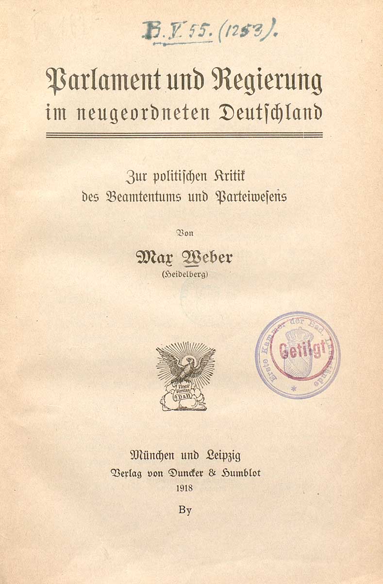 Zusehen sit das schmucklose Titelblatt des Buches von Max Weber.