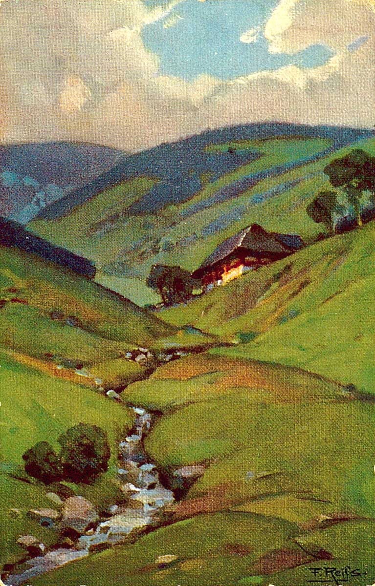 © Badische Landesbibliothek Karlsruhe Die Abbildung zeigt eine 1918 gelaufene Postkarte. Präsentiert wird hier eine idyllische Schwarzwaldlandschaft mit regionaltypischer Architektur.