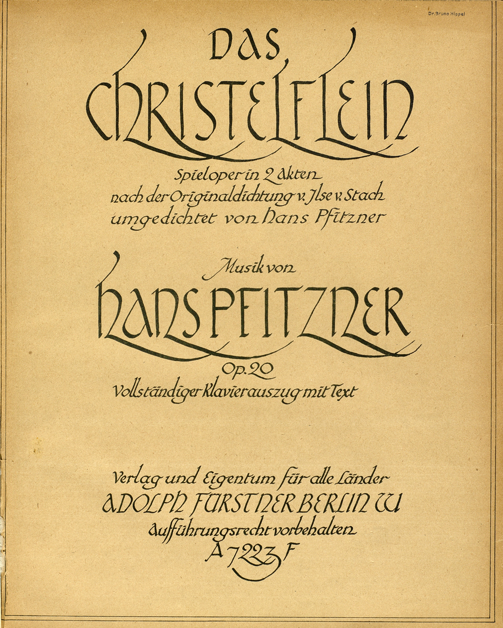 Zu sehen ist das Titelblatt des Klavierauszugs von Hans Pfitzners Oper "Das Christ-Elflein".