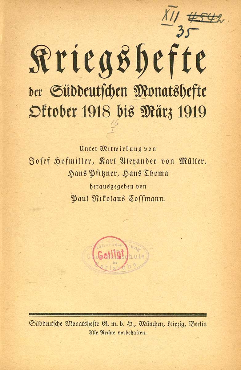 © Badische Landesbibliothek Karlsruhe Zu sehen ist das Titelblatt des Zeitschriftenheftes, in dem der Beitrag von Maxim Gorki abgedruckt wurde.
