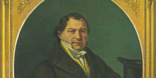 Zu sehen ist ein Portrait des Karlsruher Unternehmers Gottlieb Braun. Teilweise ist auch ein kunstvoller Goldrahmen zu erkennen.