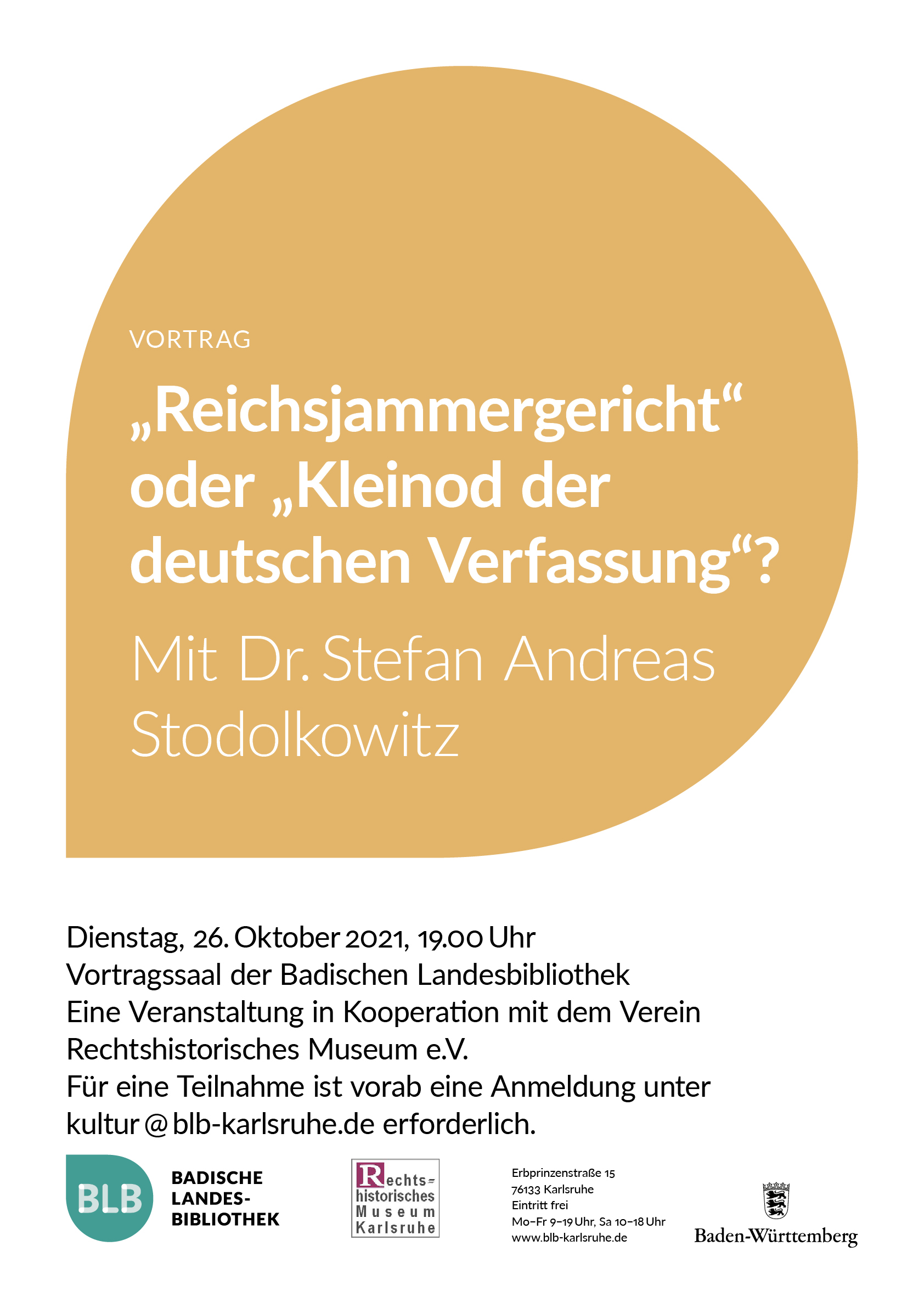 Das Plakat ist in Weiß gehalten mit einem farbigen Element, welches als Monogon bezeichnet wird. Es ist eine Mischung aus einem Kreis und einem Quadrat. Darin finden sich Angaben zu der Veranstaltung, wie der Titel und teilnehmende Personen. Unter dem Monogon finden sich in schwarzer Schrift auf dem weißen Grund des Plakates weitere Angaben zu der Veranstaltung. Um unteren Ende des Plakates sind noch verschiedene Logos abgebildet. Unter anderem jenes der BLB und das des Landes Baden-Württemberg.  