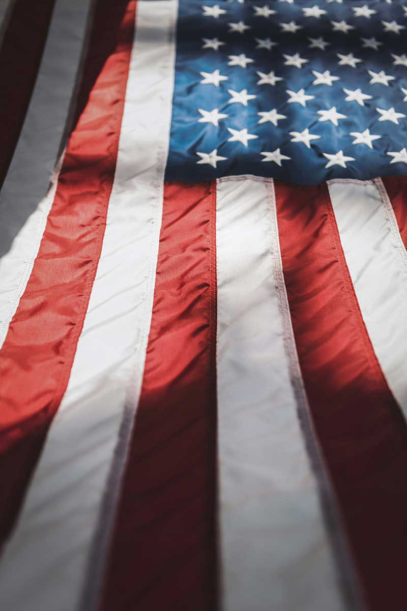 Detailaufnahme einer amerikanischen Flagge.