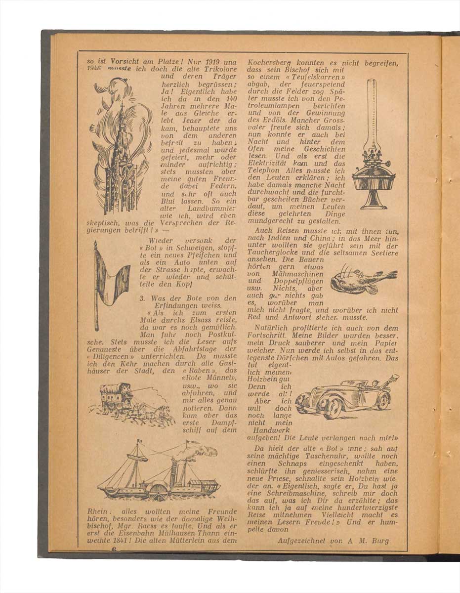 Ausgabe des Großen Straßburger hinkenden Boten von 1947, S. 6.