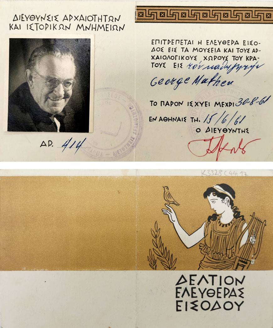 Der Ausweis aus dem Jahr 1961 gewährte Mathéy freien Eintritt, Er zeigt die persönlichen Daten seines Inhabers und ein Passfoto von Mathéy.