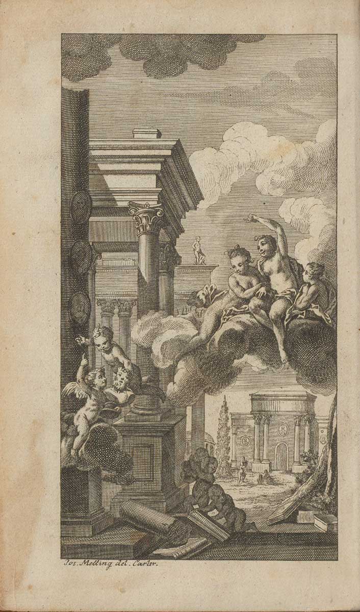 Carlsruher Beyträge zu den schönen Wissenschaften. Bd. 1 (1760). Frontispiz. Badische Landesbibliothek, Gym Z 7.