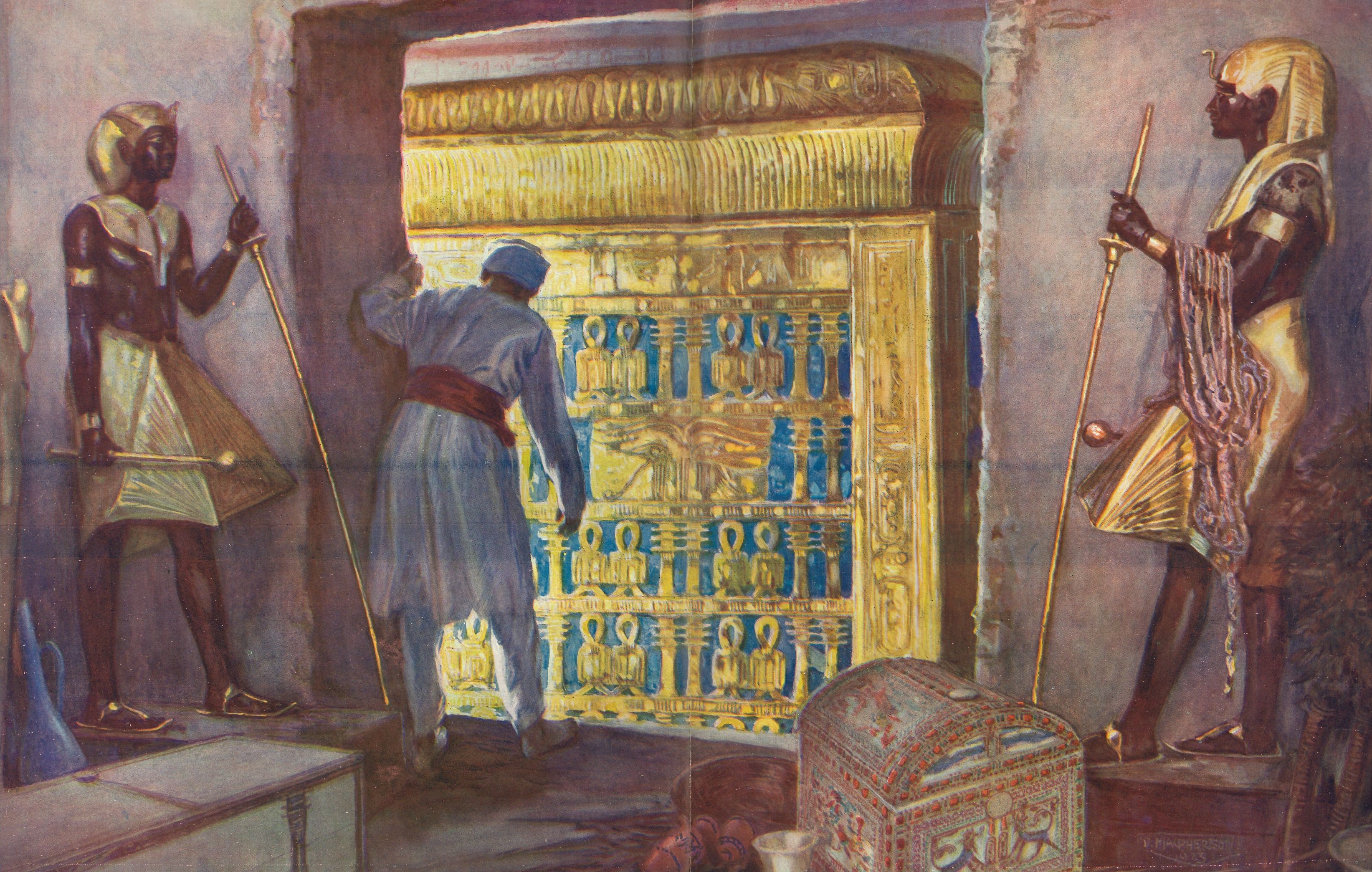 Blick auf den goldenen Schrein hinter dem Durchgang von der Vor- zur Grabkammer.  Zeichnung von Douglas Macpherson.