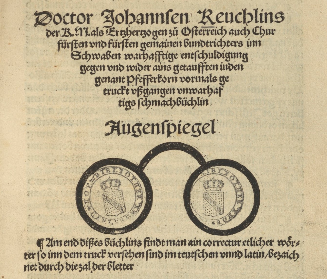 Titelblatt des Augenspiegels von 1511 Badische Landesbibliothek,  42 A 1237 RH
