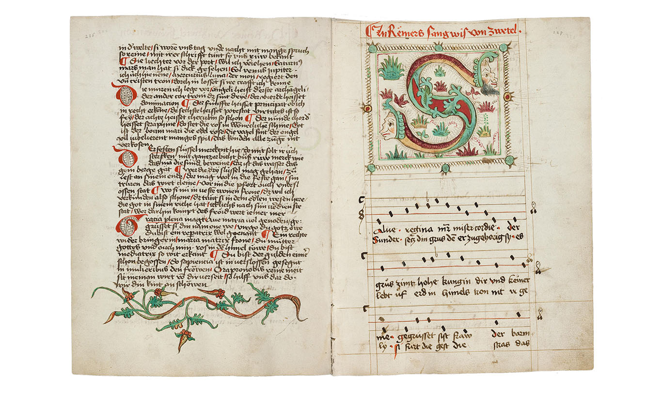 Doppelseite, S. 226/227 des Bandes Cod. Donaueschingen 120 nebeneinander.