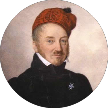 Runder Ausschnitt (Medaillon) eines Porträts des Joseph von Laßberg.