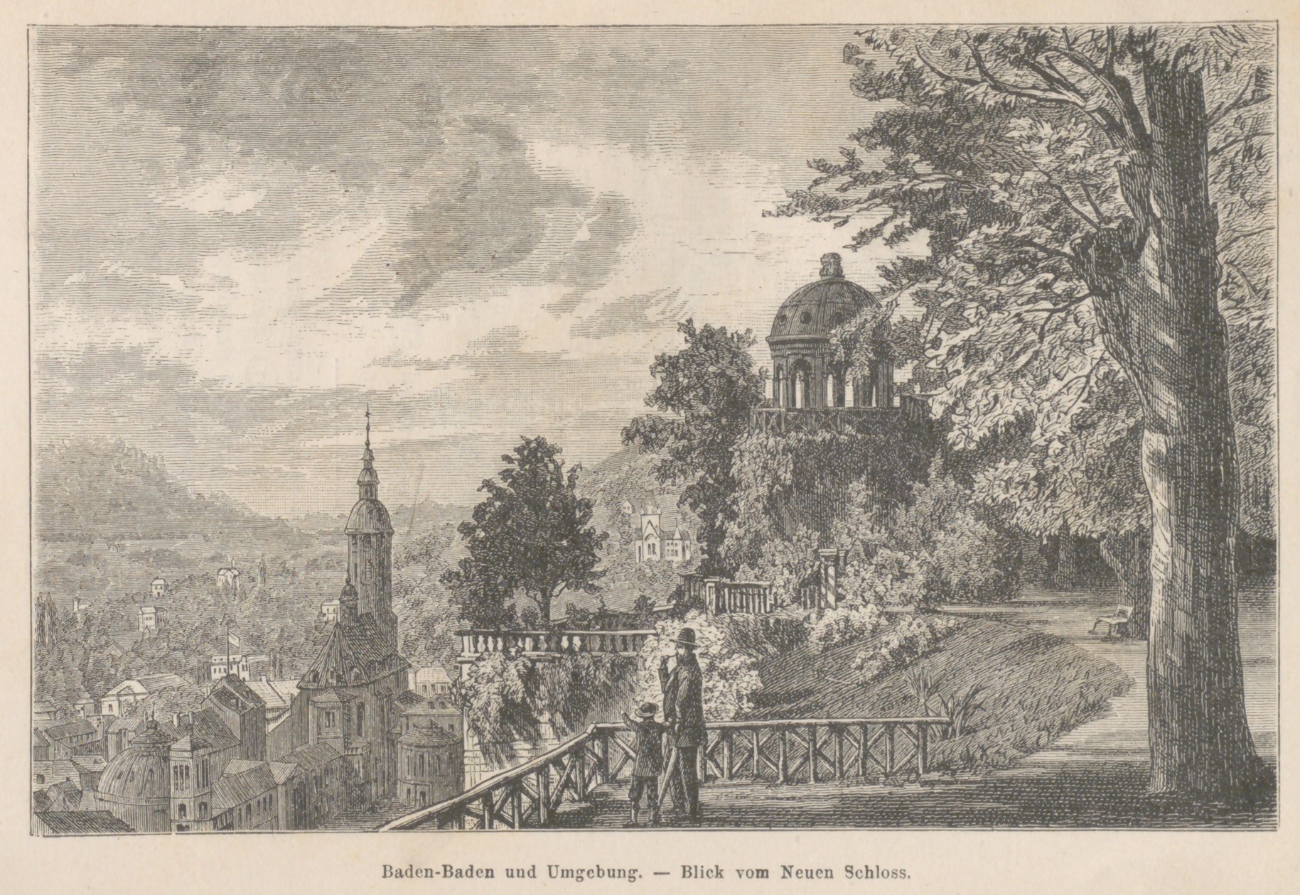 Das Bild zeigt den Blick vom Neuen Schloss aus auf Baden-Baden und die Umgebung.