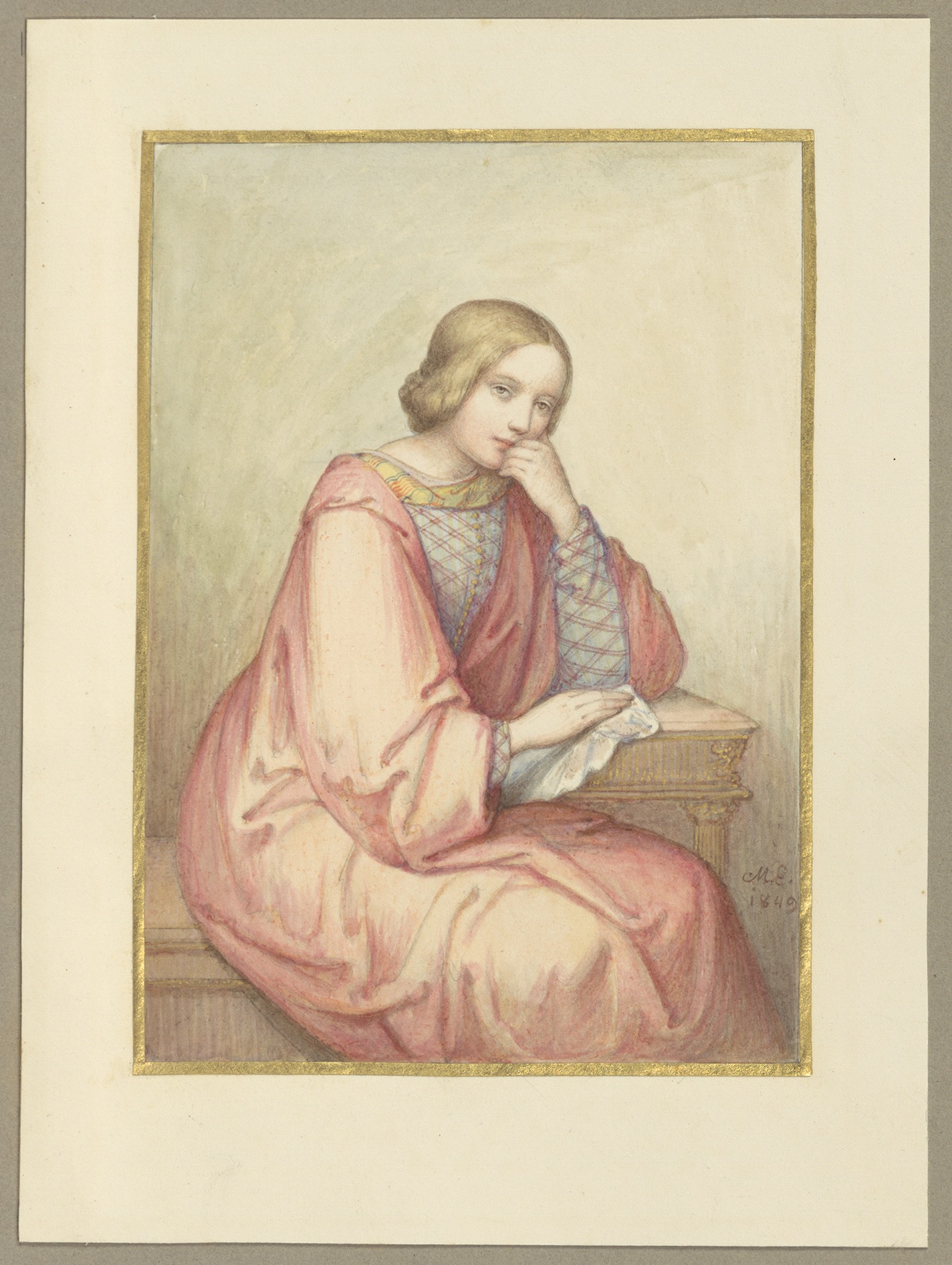 Das Bild zeigt eine bisher unbekannte Zeichnung eines jungen Mädchens der Künstlerin Marie Ellenrieder von 1849.