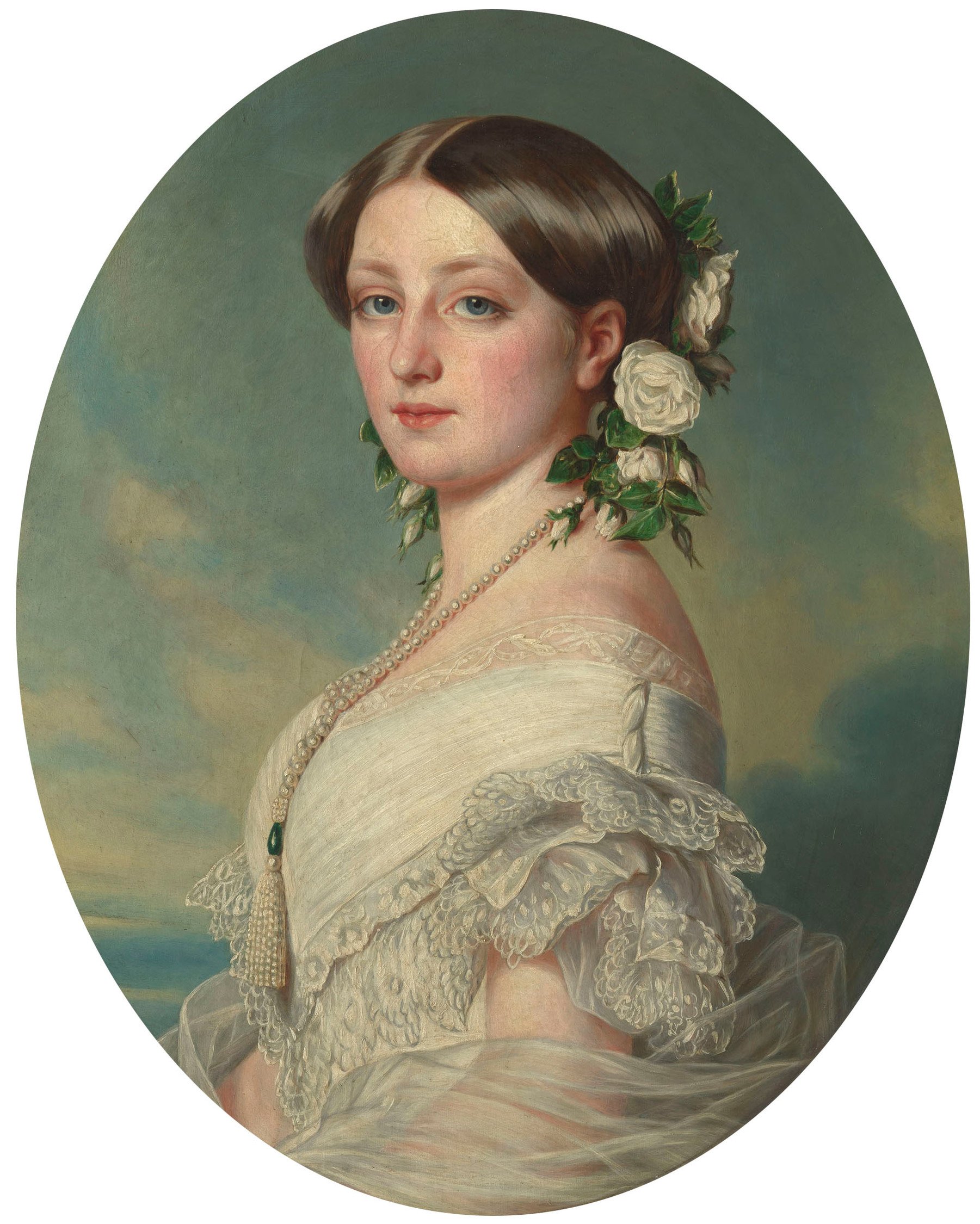 Das Bild zeigt ein Porträt von Marie Fürstin zu Leiningen von 1858, die die dargestellte Person auf der bisher unbekannten Zeichnung von Marie Ellenrieder sein könnte.