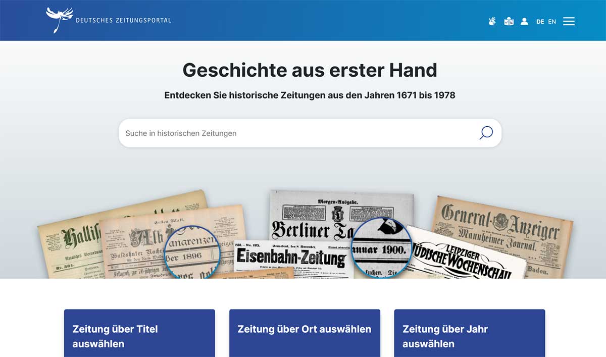 Startseite des Deutschen Zeitschriftenportals der Deutschen Digitalen Bibliothek.