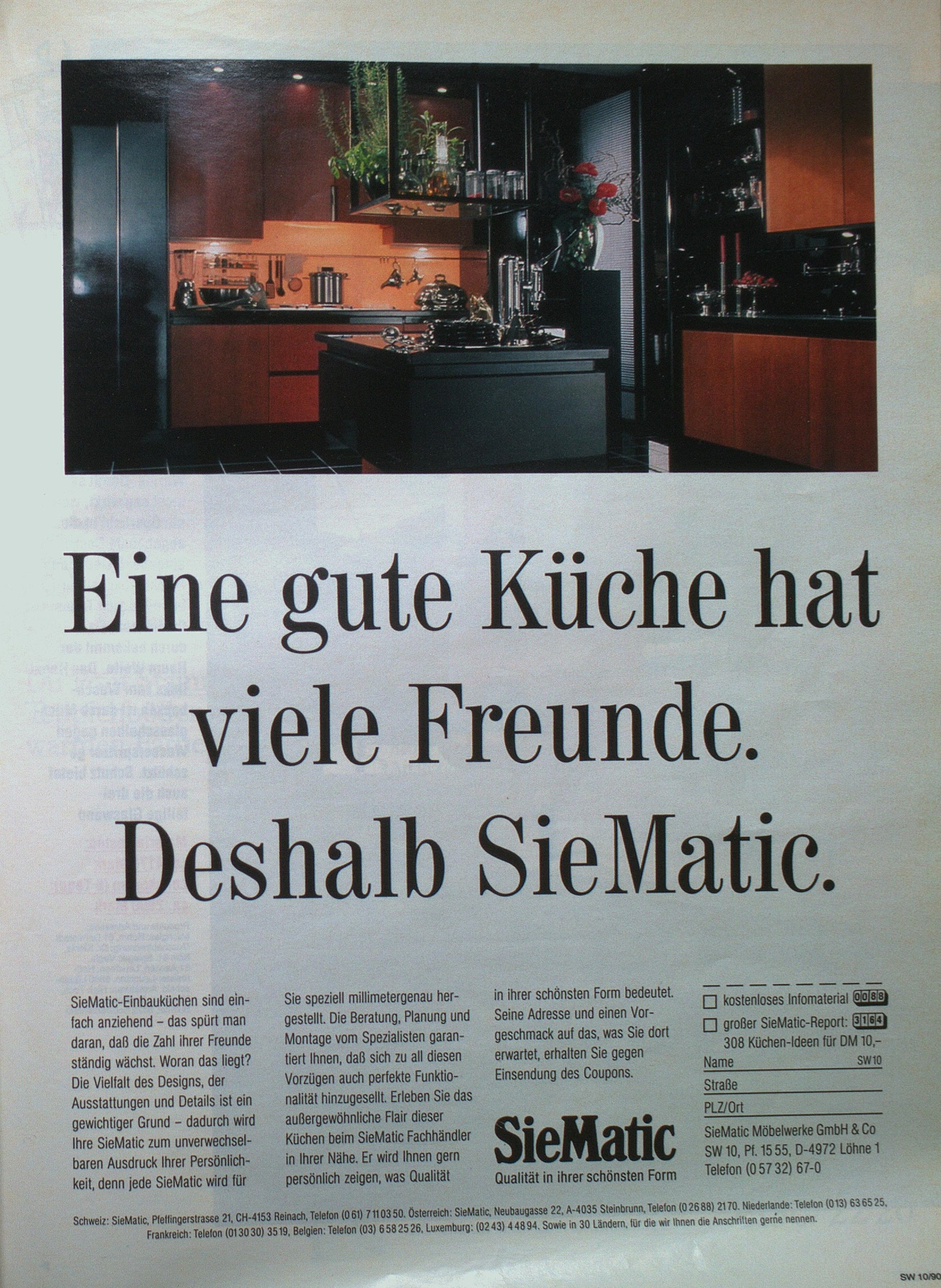 Zu sehen ist eine Werbeanzeige der Firma SieMatic in der Zeitschrift Schöner Wohnen von Oktober 1990.