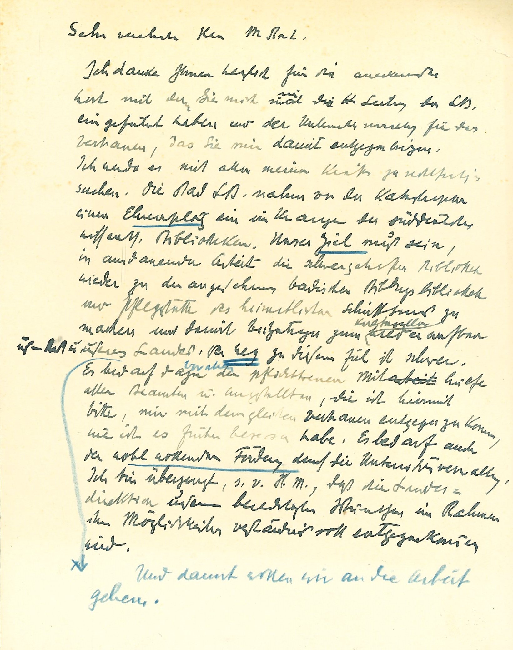 Die Rückseite einer Katalogkarte im DIN-A-5-Format, auf der Lautenschlager seine Rede handschriftlich notiert hat.
