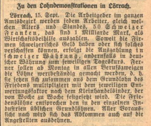 Der Screenshot zeigt einen Ausschnitt aus dem Karlsruher Tagblatt vom 16. September 1923.