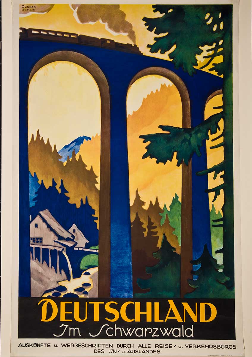 Zu sehen ist ein Plakat von Willy Dzubas mit dem Ravenna-Viadukt.