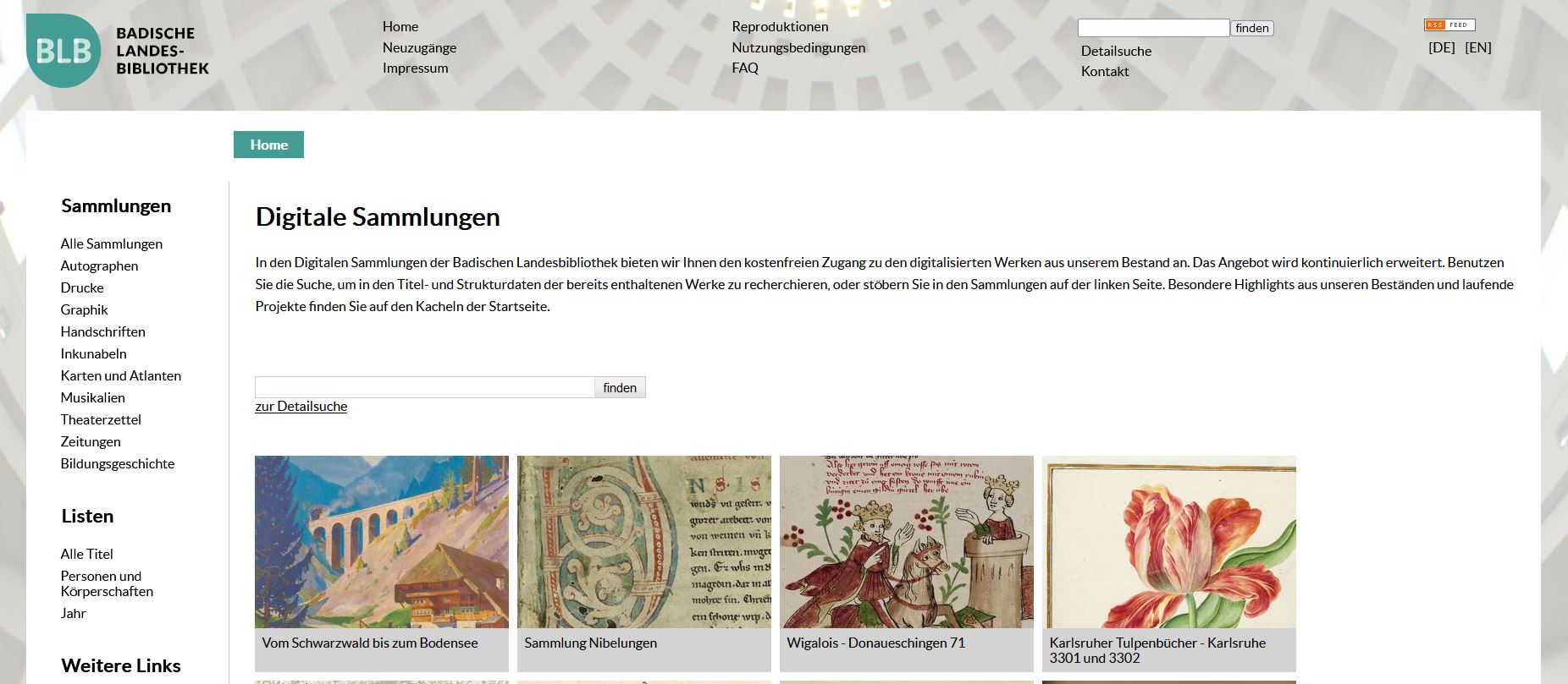 Zu sehen ist ein Bildschirmfoto der Digitalen Sammlungen der Badischen Landesbibliothek. 