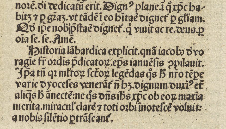 Der Bildausschnitt zeigt das lateinische Abkürzungssystem anhand eines lateinischen Drucks von 1482.