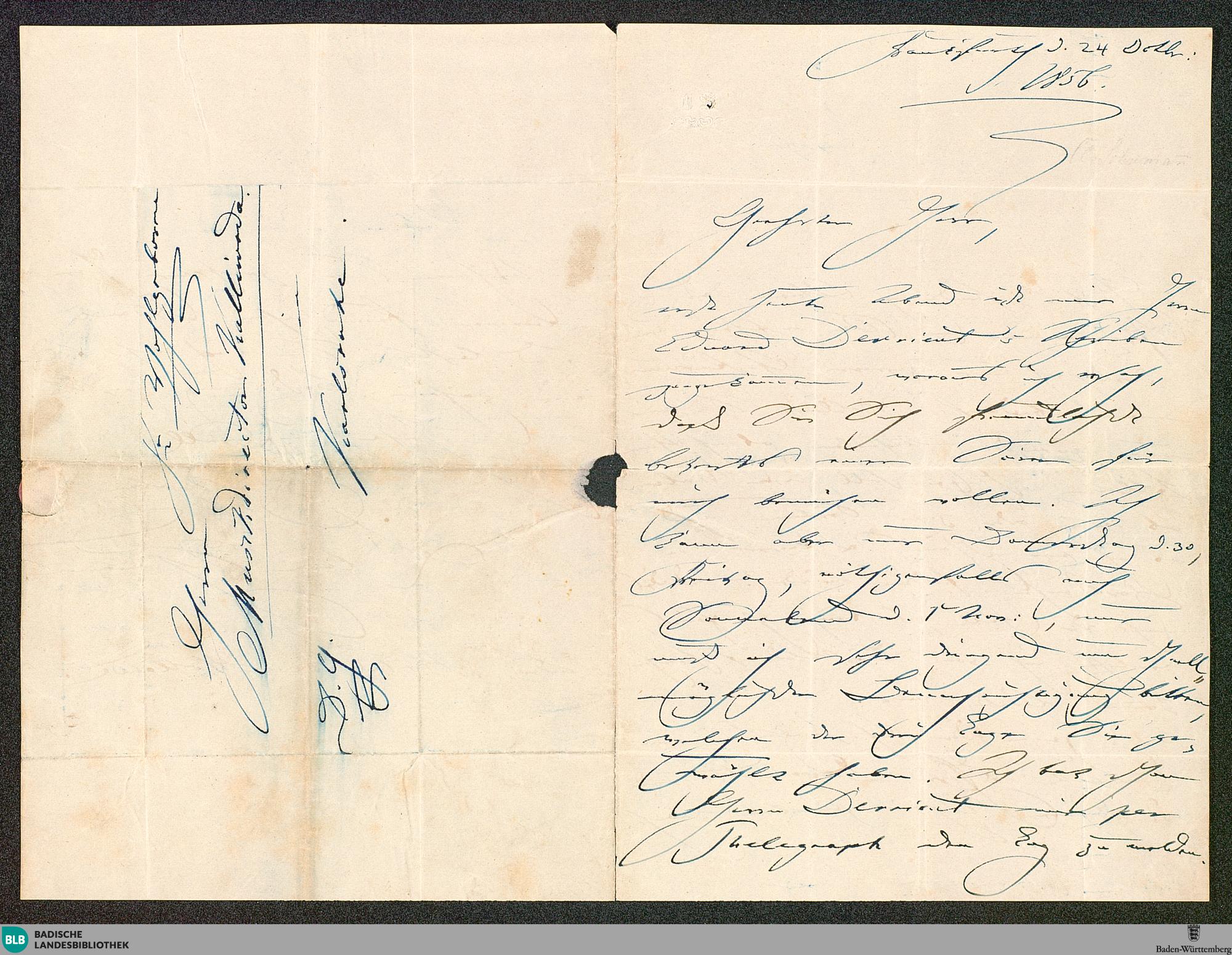 Der Screenshot zeigt den Brief von Clara Schumann an Wilhelm Kalliwoda vom 24. Oktober 1856.