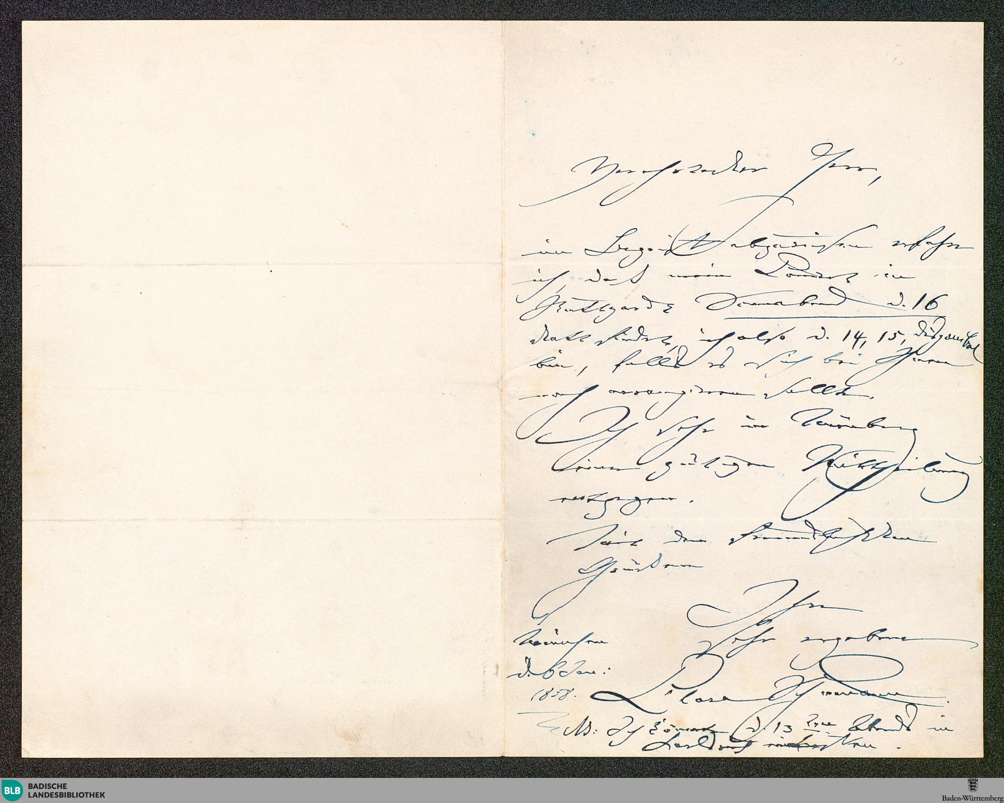 Der Screenshot zeigt den Brief von Clara Schumann an Wilhelm Kalliwoda vom 6. Januar 1858.