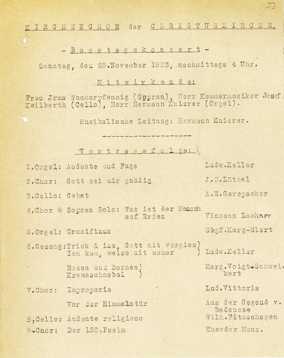 Die Abbildung zeigt das Konzertprogramm vom 25. November 1923 in Karlsruhe.
