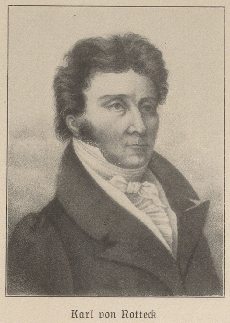 Zu sehen ist ein schwarz-weißes Porträt von Karl von Rotteck im Halbprofil.