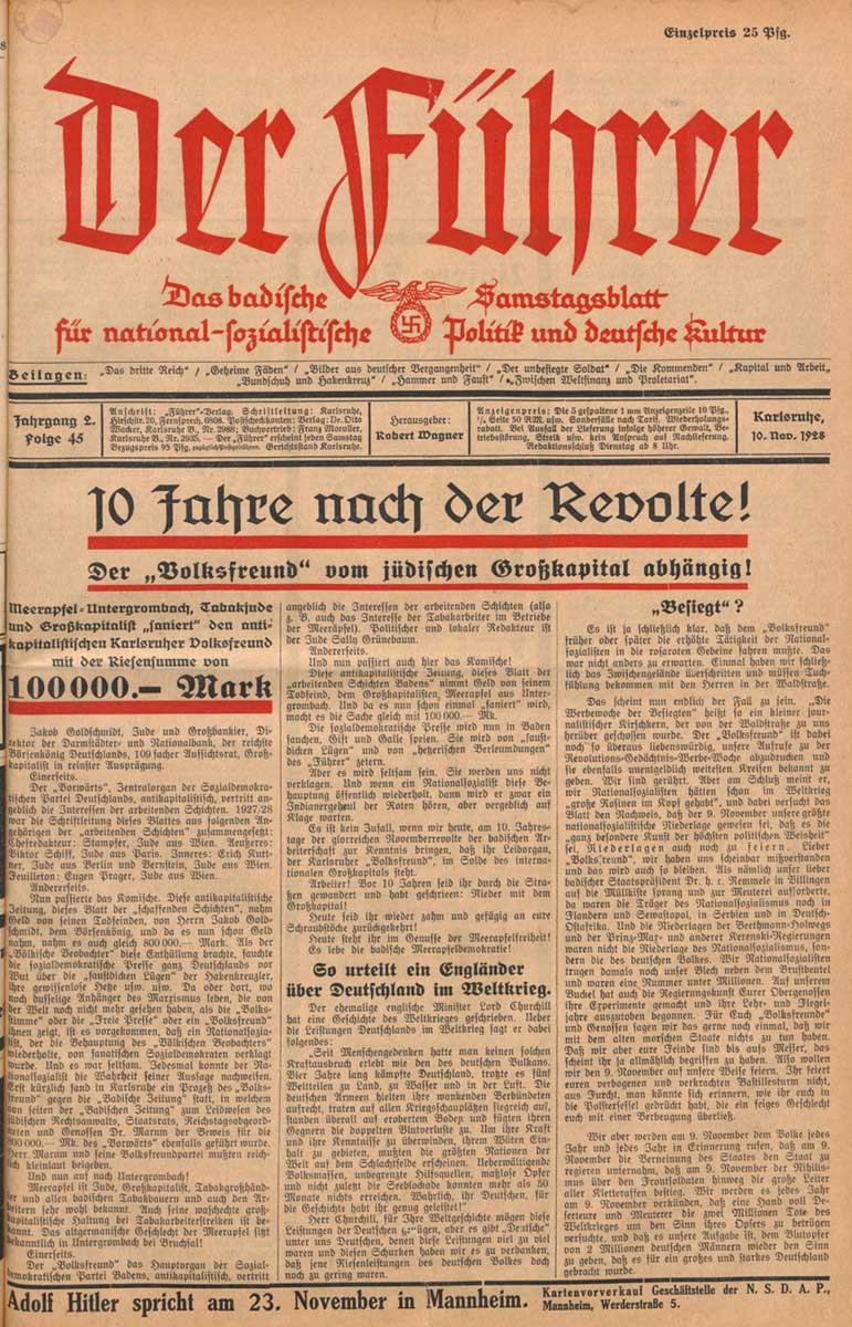 Zu sehen ist das Titelblatt der Zeitung „Der Führer“. 