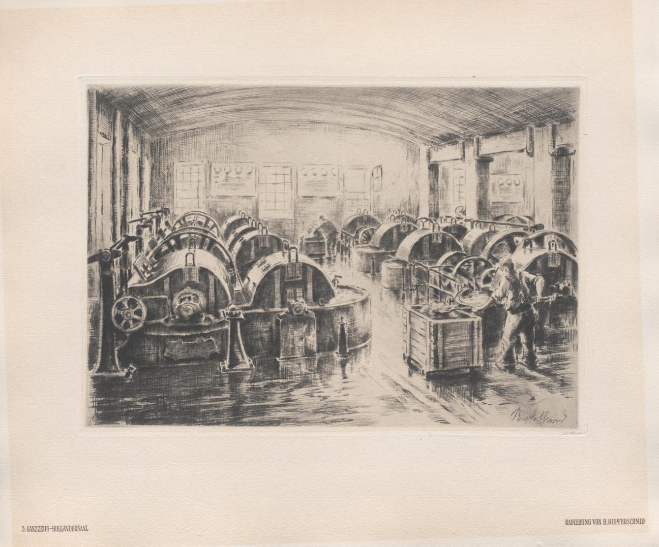 Zu sehen ist eine schwarz-weiße Illustration, die einen Industriearbeiter bei der Arbeit zeigt.
