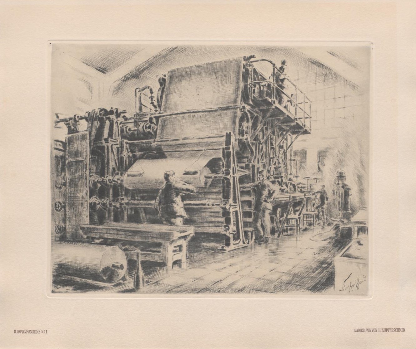 Zu sehen ist eine schwarz-weiße Illustration, die Industriearbeiter bei der Arbeit zeigt.