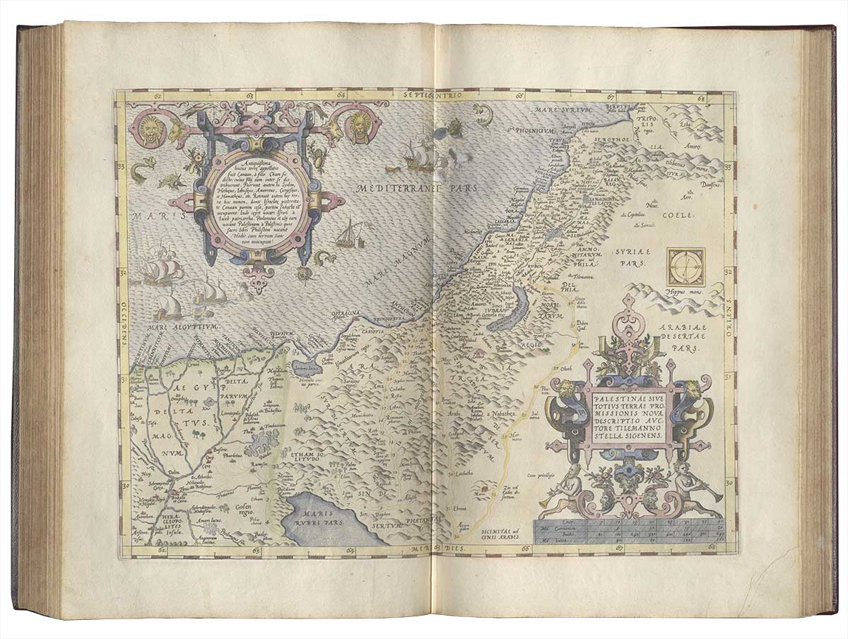 Colorierte Karte, die das heilige Land, Ägypten und Palästina, sowie die benachbarten Regionen zeigt.