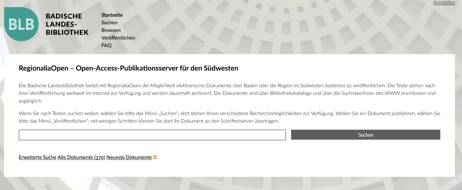 Bildschirmfoto: Suchfeld des Open-Access-Publikationsserver